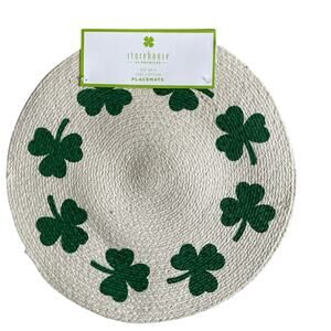 Storehouse St. Patrick's Day Green Shamrock Round Cotton Placemats Set of 4 New